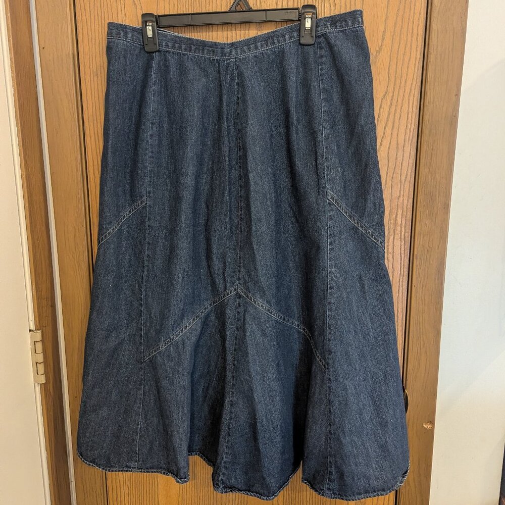 JM Collection Denim Midi Flair Skirt Light Weight Cowgirl Wardrobe Staple-16